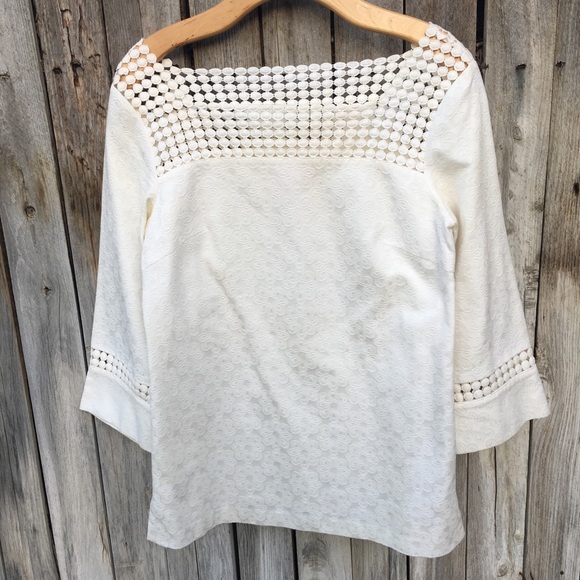 Lilly Pulitzer Embroidered Square Neck Floral Print Blouse Ivory 6 - Picture 13 of 13